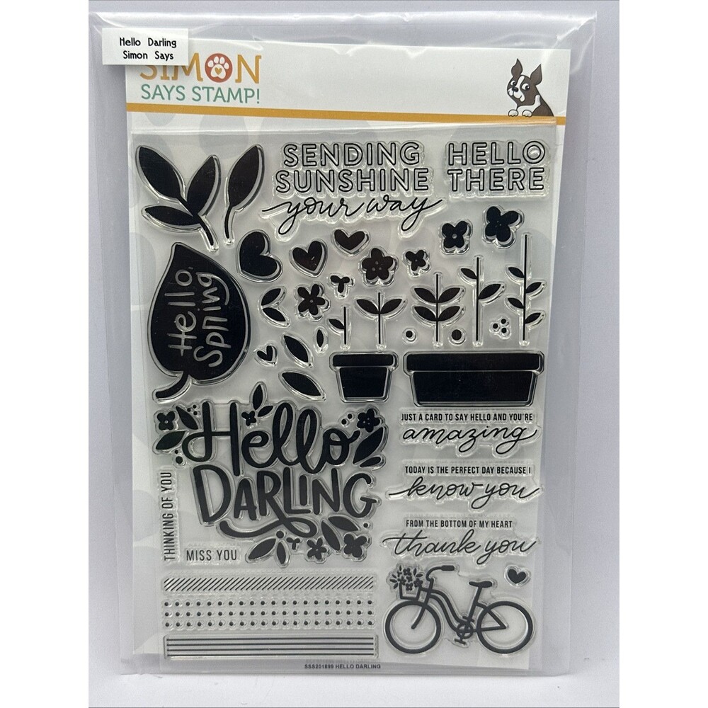 Simon Says Stamp! Hello Darling Stamp Set Clear acrylic floral bicycle